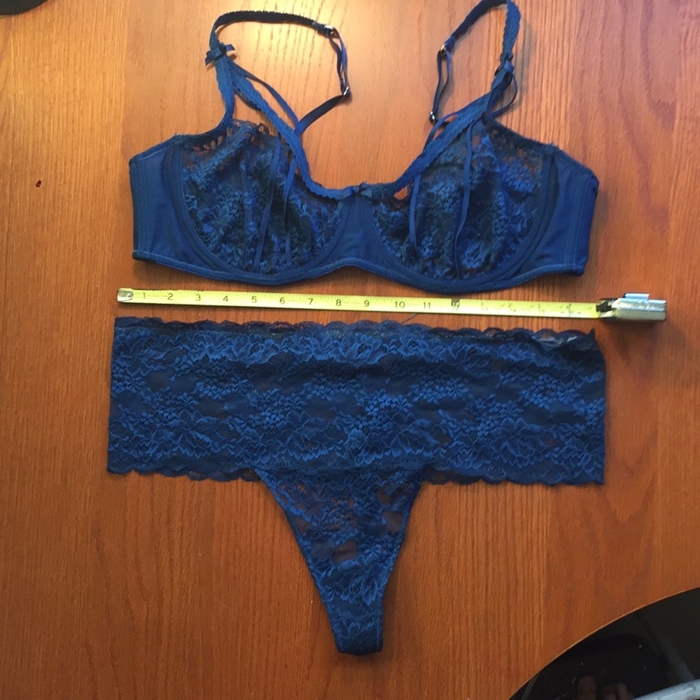 Adore Me Blue Lingerie Set, 40D, L